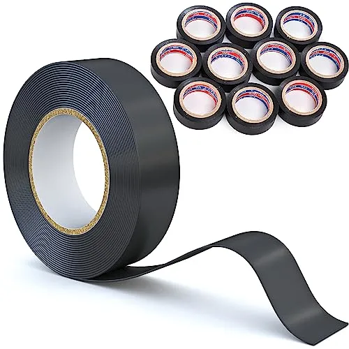 Retoo Isolierband set 10 x 5m, 50 Meter 16mm Gewebeband für Kabelbäume Selbstklebend Klebeband Elektriker Auto Filzband Panzerklebeband Reparieren Bündeln Schwarz
