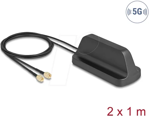 DELOCK 5G LTE GNSS WiFi 6mIMO Antenne - Consumer Wireless - Hochleistungsantenne mit omnidirektionalem Empfang, ideal für 5G und WLAN-Verbindungen, ausgestattet mit magnetischem Standfuß für einfache Montage.