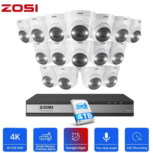 ZOSI 5MP PoE Überwachungskamera Set Außen 24CH 4K 4TB NVR Audio IP Kamera H265+