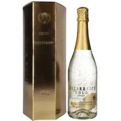 Österreich Gold - 23 Karat Blattgold Sekt in Geschenkbox, 0,75l - Exklusiver Schaumwein mit echtem 23 Karat Blattgold, ideal für besondere Anlässe. Verpackt in einer edlen Geschenkbox, vereint er österreichische Sekttradition mit Luxus und Geschmacksfreude.