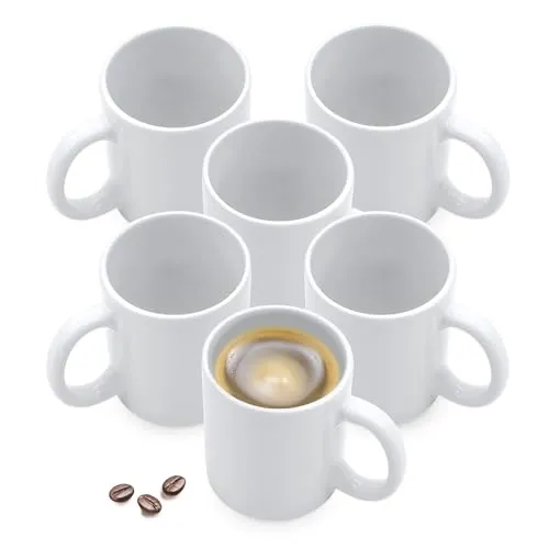 Porzellan Kaffeebecher mit Henkel weiß für 310 ml - 6er Set - Tasse für Kaffee Tee Kakao zum Bemalen - Blanko Kaffetasse zum selbst Personalisieren und Basteln