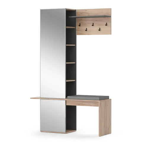 Vicco Flurgarderobe Adeline - Modernes Design in Eiche Anthrazit - Garderobe mit kratzfester Melaminharzbeschichtung, bietet mehrere Ablageflächen und einen praktischen Spiegel für optimalen Stauraum und Stil im Flur.