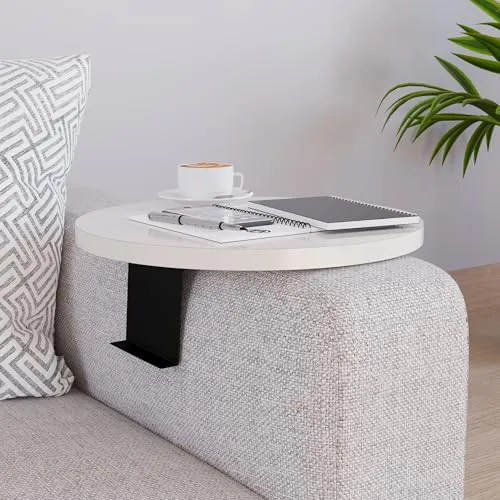 [en.casa] Sofatablett Kuleskyd verstellbar Armlehnentablett rund Ø34 cm Couchablage Couchtablett Sofalehnentisch Sofaablage Creme