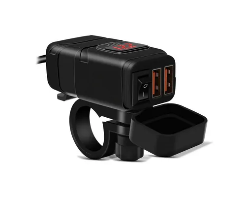 Lumitecs 12V Motorrad USB Steckdose mit Batteriespannungsanzeige - Praktische 12V USB Steckdose für Motorräder, ideal zum Laden von Geräten. Mit digitaler Batteriespannungsanzeige, wasserdichtem Gehäuse und einfacher Montage. Perfekt für alle Fahrten!