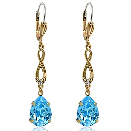 Ohrringe Gold Hellblau Markenkristalle Vintage Ohrhänger Damen Bau NOBEL SCHMUCK