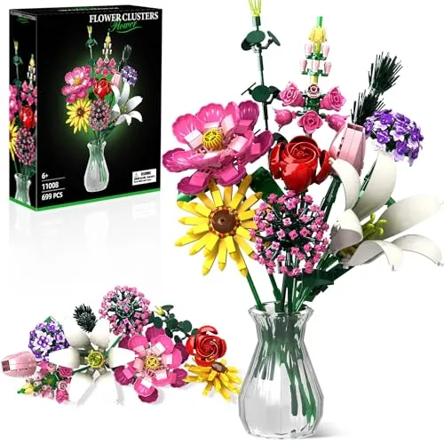 OKKIDY Blumen Bouquet Building Set 699 PCS,DIY einzigartige Dekoration Home,Geschenke für Muttertag, Geburtstag, Valentinstag, Jahrestag,Blumenbau Spielzeug für Mädchen Jungen 6+