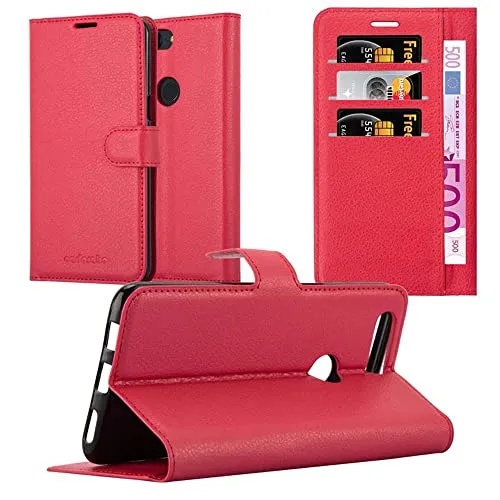 Cadorabo Hülle kompatibel mit OnePlus 5T Handyhülle aus Premium Kunst Leder Flip Klappbare Stoßfeste Magnetische [Standfunktion] [Kartenfächern] Cover Hülle für OnePlus 5T Tasche in Rot