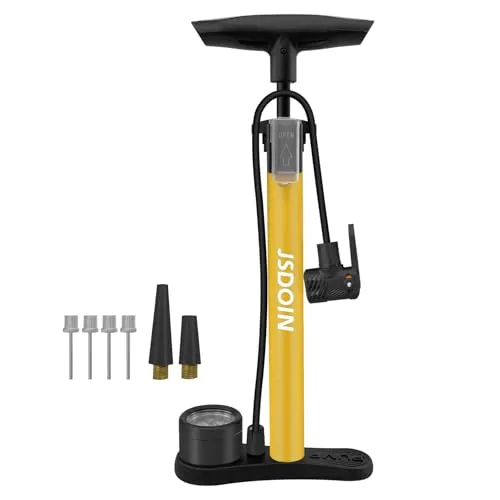 Jsdoin Luftpumpe Fahrrad-Standpumpe mit Manometer,Standluftpumpe, Fahrradpumpe Hochdruck 160 PSI,Luftpumpe für Alle Ventile (Gelb)