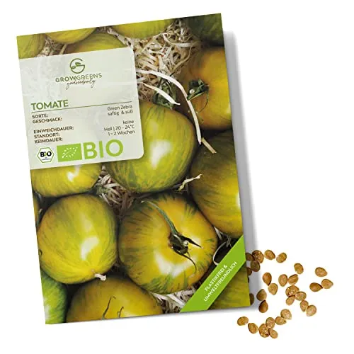 BIO Tomatensamen (Green Zebra, 10 Korn) - Tomaten Saatgut aus biologischem Anbau ideal für die Anzucht im Garten, Balkon oder Terrasse