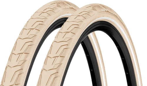 2x Continental Ride City 42-622 creme Reflex 28x1.60 Fahrradreifen - Hochwertige 28x1.60 Reifen für Stadt- und City-Räder. Mit extra Puncture Belt für zuverlässigen Pannenschutz und reflektierenden Seitenstreifen für bessere Sichtbarkeit. Ideal für Pedelecs bis 25 km/h.