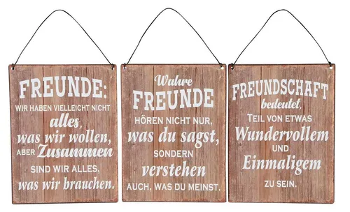 Levandeo® Wandbild, 3er Set Blechschilder H20cm Freundschaft Sprüche Braun Wandbild