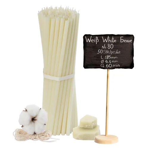 Stück Diveevo Kirchliche Bienenwachskerzen №80 Ritualkerzen in Weiß 18,5 cm 50