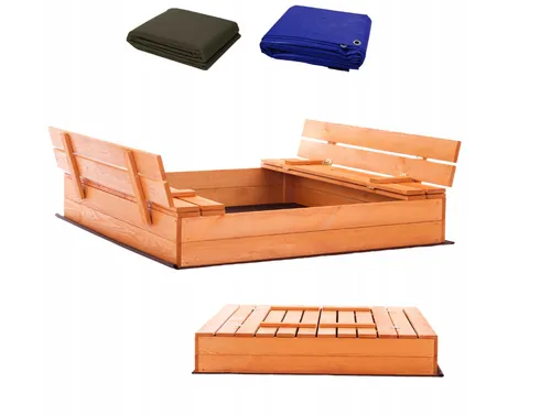 Sandkasten 120x120 Imprägniert Premium Sandbox mit Abdeckung Sitzbänken Deckel