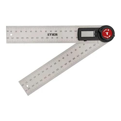STIER Digitaler Winkelmesser SDW 200 mit LCD-Display - Digitaler Winkelmesser aus rostfreiem Stahl, ideal für präzise Winkelmessungen mit praktischer Tara-Funktion. Perfekt für Werkstatt, Tischlerei und Handwerk.