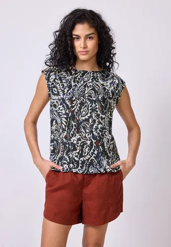 Street One Studio Gemustertes Top mit Raffung - Dark Void Blue, Größe 38 - Blusen & Tuniken für Damen, stilvolles Print-Top mit Raffung an den Schultern aus softem Modal für einen angenehmen Tragekomfort.
