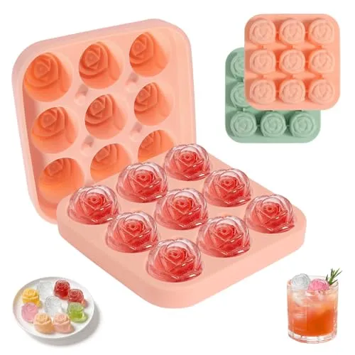 Eiswürfelform Silikon 2 Stück Rosen Eiswürfelform mit Deckel BPA-Frei 18-Fach Rosen Eiswürfelbehälter Eiswürfelformen für Eis Whiskey Cocktail