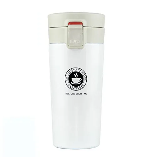 Becher Kaffee Reisebecher Trinkbecher To Go Coffee Thermobecher Thermo Kaffeebecher Mit Deckel Travel Mug Auto Auslaufsicher Isolierter Isolierbecher Caffee Autobecher Bpa Frei 0.38L (Weiß)