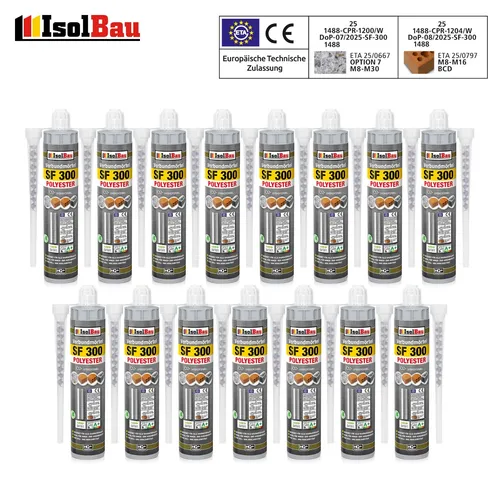 Verbundmörtel SF 300 Injektionsmörtel 15 x 300 ml Montagemörtel 30x Mischer