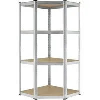 Juskys Eckregal Lageregal Corner Easy - 320 kg Traglast - Lagerregal für Keller, Garage, Werkstatt mit 4 stabilen Böden aus MDF Holz und verzinktem Metall. Platzsparend und einfach ohne Bohren montierbar.