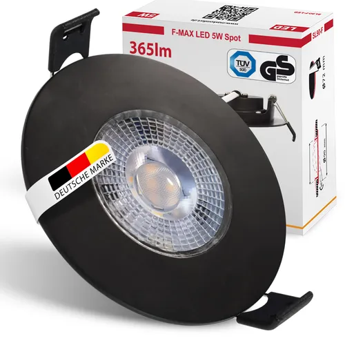 LED Bad Einbaustrahler flach 230V IP44 5W Warmweiß 3-Stufen-Dimmbar | schwarz, matt | Einbauspot Deckenstrahler Spot Feuchtraum | F-MAX 12 x