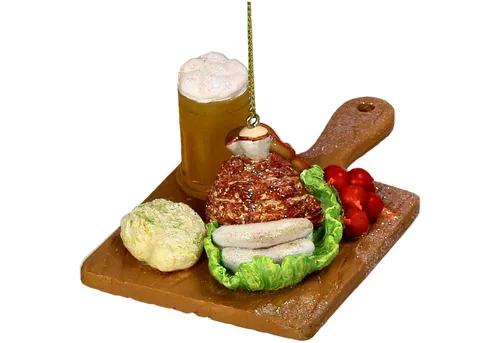 HD Collection Christbaumschmuck, Christbaumschmuck Glas 14cm Bayerische Brotzeitplatte Figur Braun