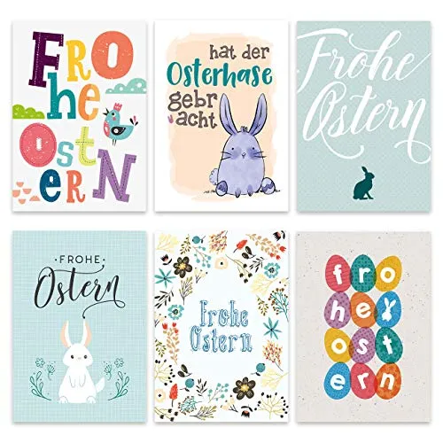 Papierdrachen 12 Osterkarten zum Sammeln und Verschicken - liebevoll gestaltetes Postkarten Set Pastell - Grußkarten Set 1