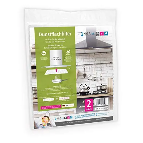 itenga Universal Filter Kohlefilter Aktivkohle und Fettfilter Dunstabzugshaube Umlufthaube Ablufthaube zuschneidbar umweltfreundlich kompostierbar 47x57cm (Dunstflachfilter)
