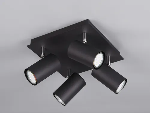 Dimmbare Deckenlampe mit 4 schwarzen LED Spots - Moderne Deckenleuchte mit 4 dimmbaren LED Spots, ideal für Schlafzimmer, Flur und Büro. Flexibel dreh- und schwenkbar für optimale Lichtverteilung.