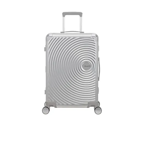 American Tourister Soundbox Alu Sp. 68 cm - TSA Koffer in Silber - Robuster Koffer mit TSA-Schloss, ideal für sicheres Reisen und stilvollen Transport von Gepäck.
