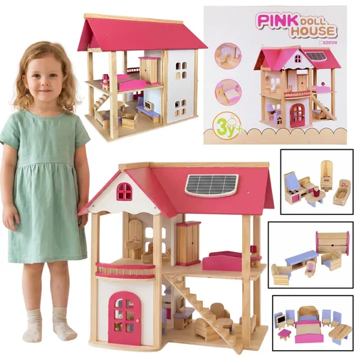 Sarcia.eu Puppenhaus Holzpuppenhaus zweistöckig groß - Entdecken Sie das zauberhafte Puppenhaus „Pink Doll House“ aus hochwertigem Holz. Mit liebevollen Details und flexibler Raumgestaltung fördert es die Kreativität und das Spiel Ihrer Kinder. Ein ideales Geschenk für kleine Puppenliebhaber!