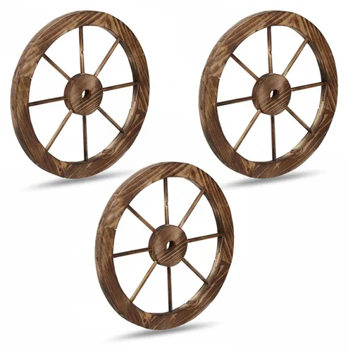 Rustikales Wagenrad Holz 40 cm - Kutschenrad für Western Deko - Gartenfiguren & Verzierungen, wetterdichtes Holzrad in braun, ideal für rustikale Dekoration im Garten oder für Veranstaltungen im Western-Stil.