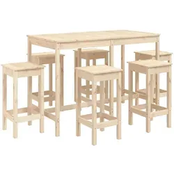 vidaXL 7-tlg. Gartenbar-Set aus massivem Kiefernholz - Gartenmöbel-Set aus massivem Kiefernholz, ideal für gesellige Stunden im Freien mit robuster Tischplatte und platzsparenden Barhockern ohne Rückenlehne.