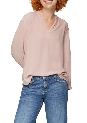 QS Viskose-Crêpe-Bluse perlmuttrosa 44 - Damenbluse im Regular Fit aus leichtem Viskose-Crêpe, mit elegantem Tunikaausschnitt und 3/4-Ärmeln, perfekt für stilvolle Anlässe.