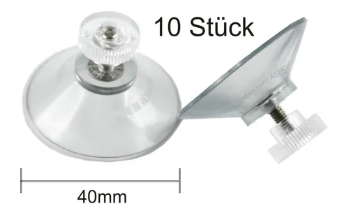10x Saugnapf Ø 40mm mit M4 Gewinde V2A, Saugnäpfe, mit Rändelmutter klar