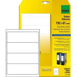 Sigel LA 430 Ordner-Etiketten 192 x 61mm weiß, 100 Stück