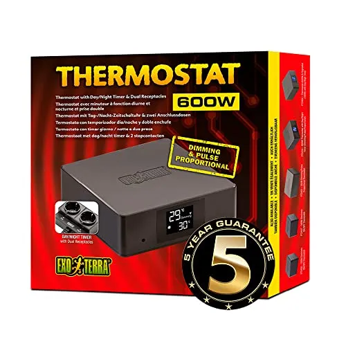 Exo Terra Terrarium-Klimasteuerung Thermostat 600 W - Terrarium-Controller mit wasserdichtem Fern-Temperatursensor, ideal für Heizgeräte bis 300 W pro Anschlussdose, sorgt für optimale Temperaturen im Terrarium.