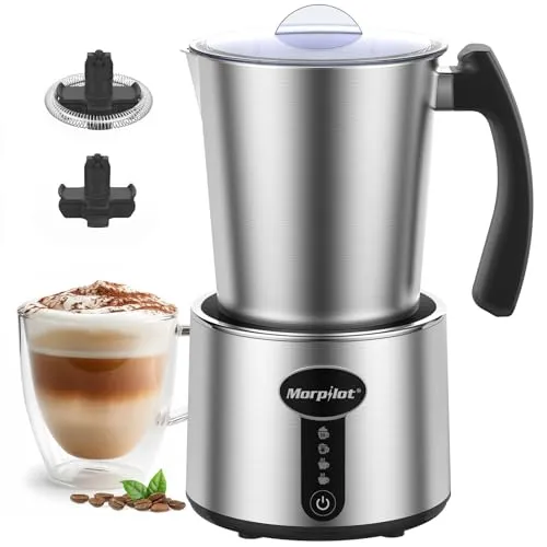 Morpilot Milchaufschäumer Elektrisch 4 in 1, 500ml Fassungsvermögen, Milchschäumer für Heißer und Kalter Milchschaum und Schokolade, Antihaftbeschichtung, Spülmaschinenfest, Edelstahl