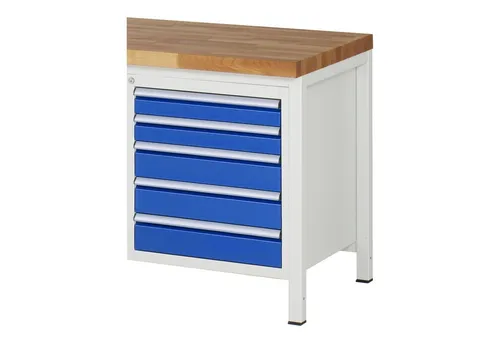 Rau Schubladenschrank L3.20 – 5 Schubladen, 580x650x620mm - Robuster Schubladenschrank mit 5 praktischen Schubladen und zentralem Schloss. Ideal für Werkstätten und Werkzeuge, mit hochwertiger Pulverbeschichtung und 5 Jahren Qualitätsgarantie.