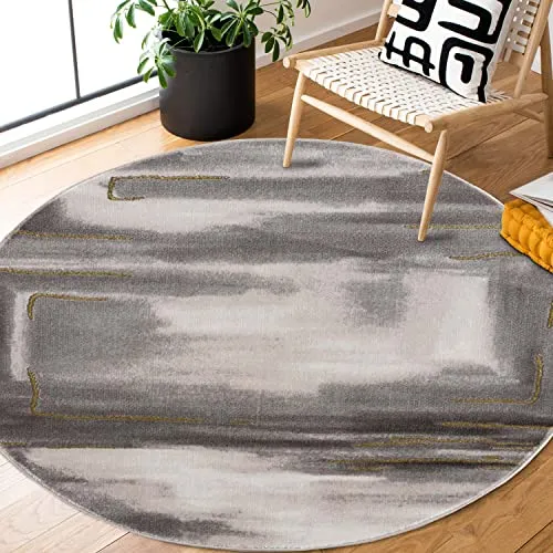 carpet city Teppich Wohnzimmer - Abstrakt 120 cm Rund Grau Meliert - Moderne Teppiche Kurzflor