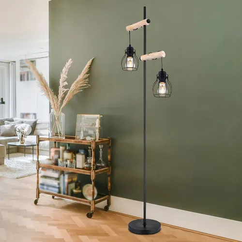 Vintage Holz Stehlampe im Industrial Design von ETC Shop