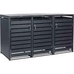 Zelsius Mülltonnenbox 3er für 3 Mülltonnen | Anthrazit RAL 7016 - Mülltonnenbox für 120-240 Liter, aus hochwertigem verzinktem Stahl, mit praktischer Erweiterungsmöglichkeit und einfachem Zugang durch Gasdruckfedern und Soft-Close-Effekt.