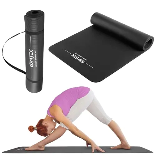 Gymtek Fitnessmatte, 190x80x1cm, NBR Schaumstoff, Rutschfest mit Tragegurt, Yogamatte Gepolstert rutschfest für Fitness Pilates Gymnastik mit Tragegurt, 10mm, Schwarz