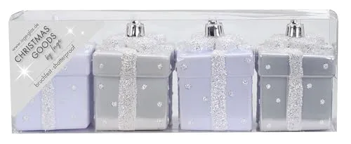 STK. Kunststoff Geschenkbox 6,5cm bruchfest Christbaumkugeln Christbaumschmuck Deko Weihnachtskugeln Weihnachtsschmuck Baumschmuck Set Weiß Mix 4