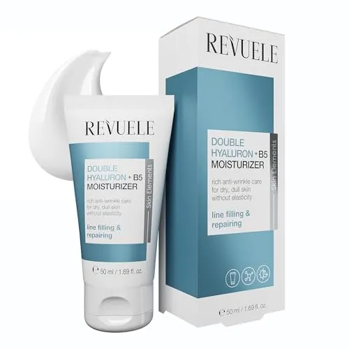 Revuele Double Hyaluron + B5 Moisturizer–Feuchtigkeitsspendende Gesichtscreme mit Hyaluronsäure & Pro-Vitamin B5, polstert die Haut auf, glättet feine Linien und stärkt die Hautbarriere, vegan, 50 ml