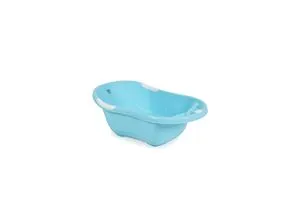 Babybadewanne Lilly platzsparend mit Wasserablauf, Ablagefächer für Zubehör blau