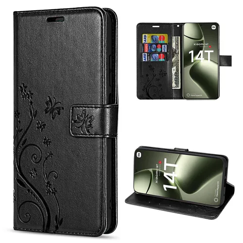 Handyhülle Xiaomi 14T, Handy Tasche Wallet Case Flip Cover Klapphülle Schwarz