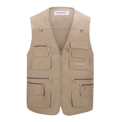 Hwalleum Herren Multifunktional Outdoor Freizeit Weste mit Vielen Taschen, Herren Klassisch Draussen Multi-Taschened Casual Anglerweste Leicht Atmungsaktiv Jagd Fotografie Wandern Gilets Camping Vest