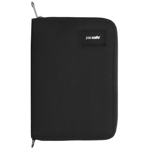 pacsafe RFIDsafe Compact Travel Organizer Geldbörse Schwarz - Praktische Geldbörse mit RFID-Schutz für sichere Reisen. Der Organizer bietet Platz für Reisepass, Karten und Geld, ist aus recyceltem Material gefertigt und wasserabweisend.