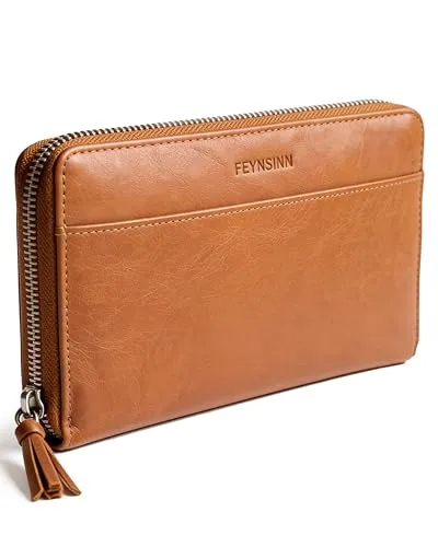 FEYNSINN Geldbörse RONJA tan - Hochwertige Damen Geldbörse aus Echtleder - Geldbörsen - Handgefertigte Geldbörse RONJA mit YKK Zipper, ideal für alle wichtigen Dinge und aus edlem Glattleder gefertigt.