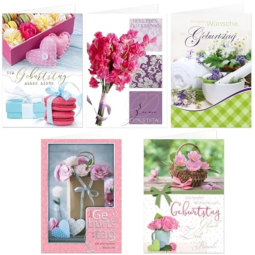 Geburtstagskarten mit feiner Prägung im Set, 50 Klappkarten mit Umschlag. Nicht das kleinere A6-Format!